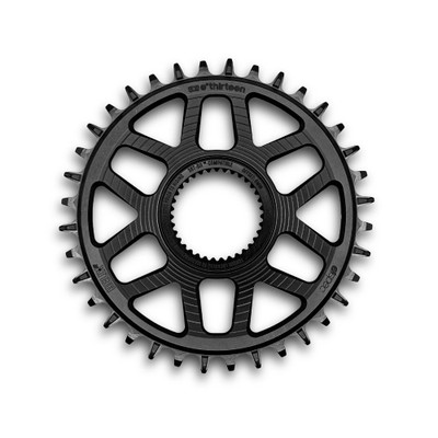 e*thirteen Helix Race e*spec Direct Mount Avinox chainring, 8 mm offset, 11/12-speed, 36T. Black