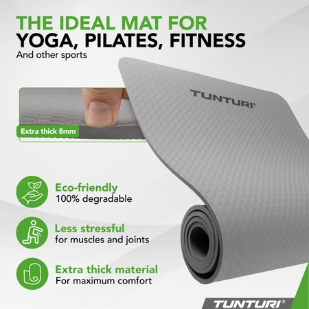 Tunturi yoga mat 8mm, grey