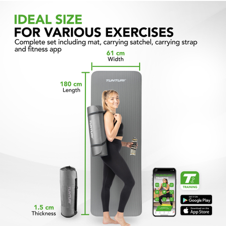 Tunturi Fitnessmatte mit Tasche grau
